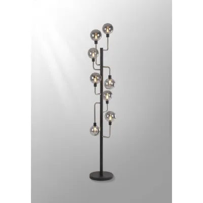Leyton Floor Lamp, 8 Light G9, Graphite Satin Nickel Smoke Glass