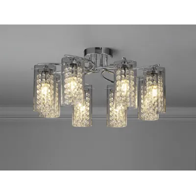 Cheshunt Semi Flush Light, 8 x E14, Polished Chrome Crystal Glass
