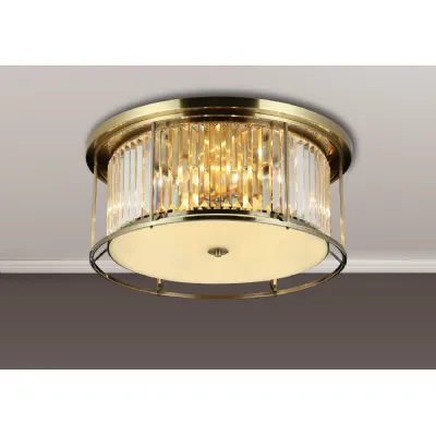 Erith Ceiling, 6 x E27, Antique Brass Clear