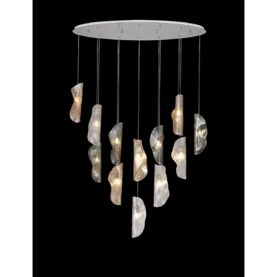 Loughton Oval Pendant 2m, 12 x G9, Polished Chrome Clear And Amber And Smoked Glass