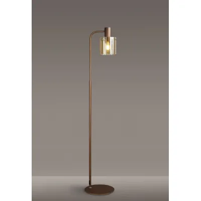 Islington Floor Lamp, 1 Light E27, Mocha Amber Glass