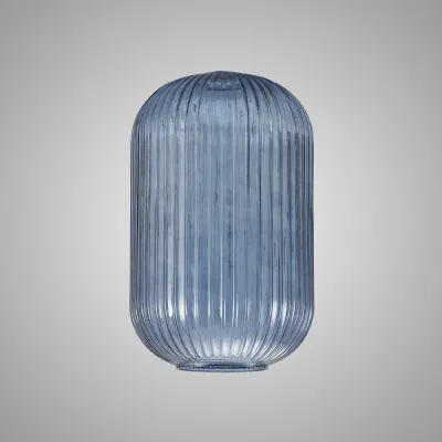 Epsom 20cm Tubular Ribbed Glass (D), Petrol Blue