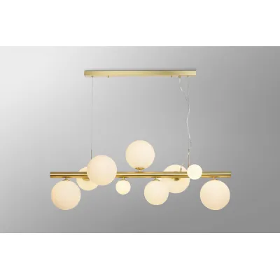 Tenterden Linear Pendant, 9 x G9, Satin Gold, Opal Glass