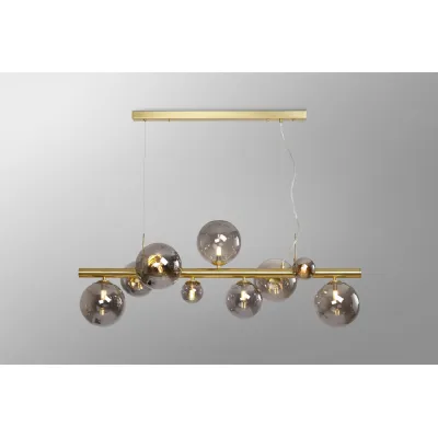 Tenterden Linear Pendant, 9 x G9, Satin Gold, Smoke Plated Glass