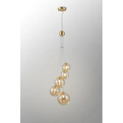 Tenterden Pendant, 5 x G9, Satin Gold, Amber Plated Glass