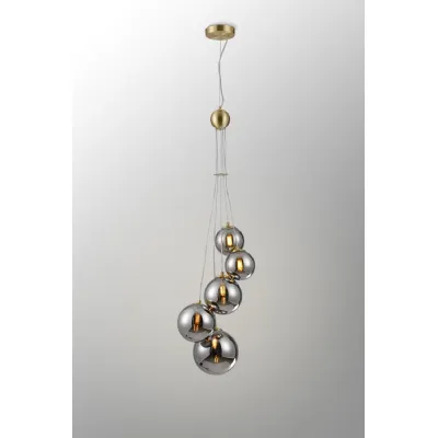 Tenterden Pendant, 5 x G9, Satin Gold, Chrome Plated Glass