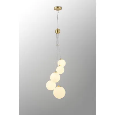 Tenterden Pendant, 5 x G9, Satin Gold, Opal Glass