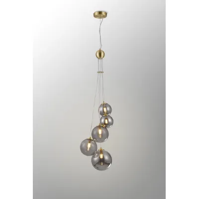 Tenterden Pendant, 5 x G9, Satin Gold, Smoke Plated Glass