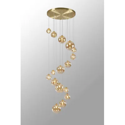 Tenterden Pendant, 16 x G9, Satin Gold, Amber Plated Glass