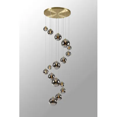 Tenterden Pendant, 16 x G9, Satin Gold, Chrome Plated Glass