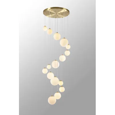 Tenterden Pendant, 16 x G9, Satin Gold, Opal Glass