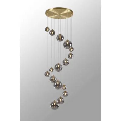 Tenterden Pendant, 16 x G9, Satin Gold, Smoke Plated Glass