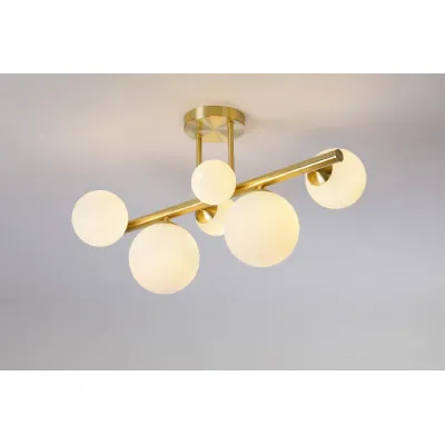 Tenterden Semi Flush Ceiling Light, 6 x G9, Satin Gold, Opal Glass