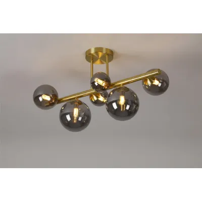 Tenterden Semi Flush Ceiling Light, 6 x G9, Satin Gold, Smoke Plated Glass