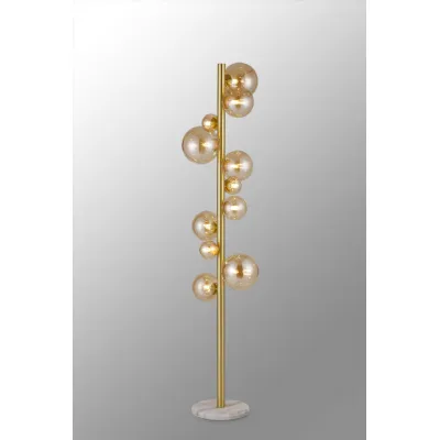 Tenterden Floor Lamp, 11 x G9, Satin Gold, Amber Plated Glass
