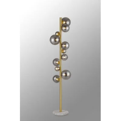 Tenterden Floor Lamp, 11 x G9, Satin Gold, Smoke Plated Glass