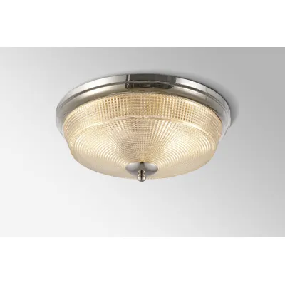Belgravia 2 Light E27 Flush Ceiling Light, IP44, Polished Nickel Prismatic Glass