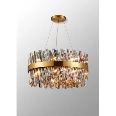 Brass Smoke 60cm Round Pendant Light 18 G9 Lamp Holders