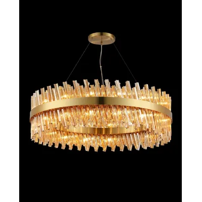 Brighton 1m 32 Light G9, Pendant Round, Brass Amber Item Weight: 29.51kg