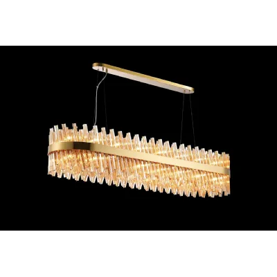 Brass and Amber Rectangular Pendant Oblong 36 Light