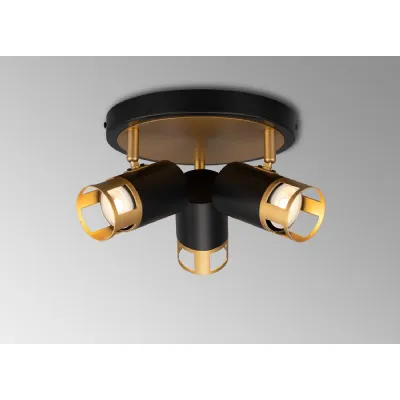 Essex 3 Light Round Spotlight GU10, Black Painted Gold