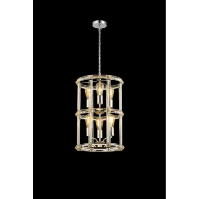 Woolwich Small Round Column Pendant, 6 Light E27, Polished Nickel