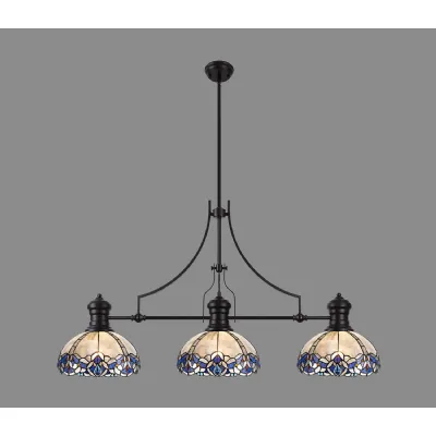 Matt Black and Blue 3 Light E27 Linear Pendant Tiffany Shade
