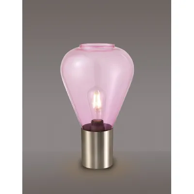 Copthorne Narrow Table Lamp, 1 x E27, Satin Nickel Lilac Glass