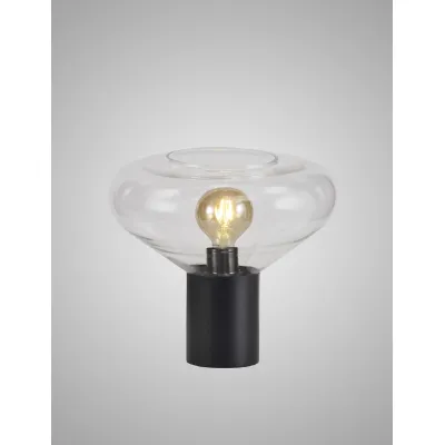 Copthorne Wide Table Lamp, 1 x E27, Satin Black Clear Glass
