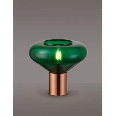 Copthorne Wide Table Lamp, 1 x E27, Antique Copper Bottle Green Glass
