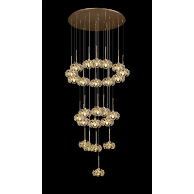 French and Matt Gold 24 Light G9 5m Round Multiple Pendant