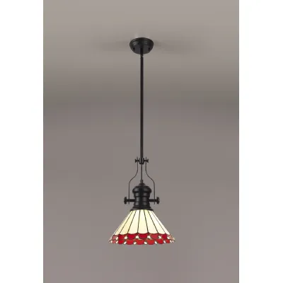 Ware 1 Light Pendant E27 With 30cm Tiffany Shade, Matt Black Red Cream Crystal