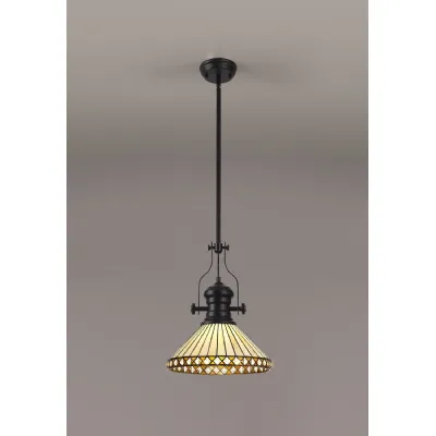 Rayleigh 1 Light Pendant E27 With 30cm Tiffany Shade, Matt Black Amber Cream Crystal