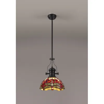 Hitchin 1 Light Pendant E27 With 30cm Tiffany Shade, Matt Black Purple Pink Crystal