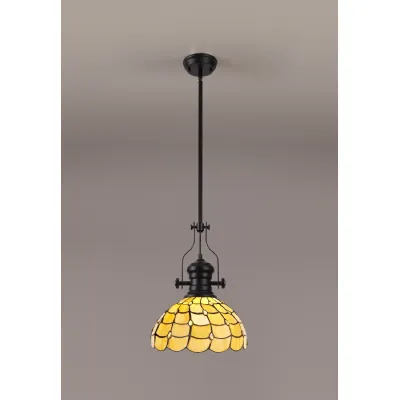 Stratford 1 Light Pendant E27 With 30cm Tiffany Shade, Matt Black Beige Clear Crystal