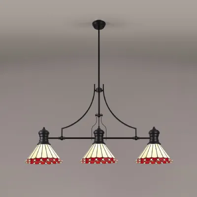 Matt Black Red Cream 3 Light E27 Tiffany Linear Pendant