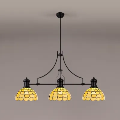 Matt Black Beige Clear Crystal 3 Light E27 Linear Pendant