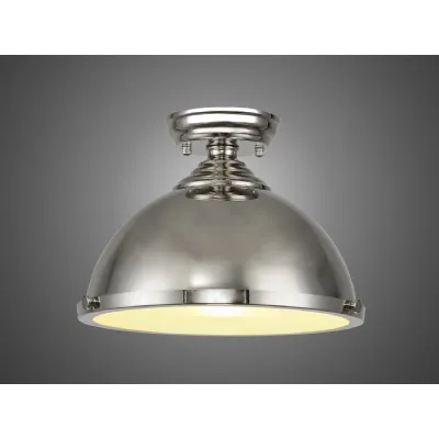 Sandy 31cm Flush Ceiling Fitting, 1 x E27, Polished Nickel Frosted Glass