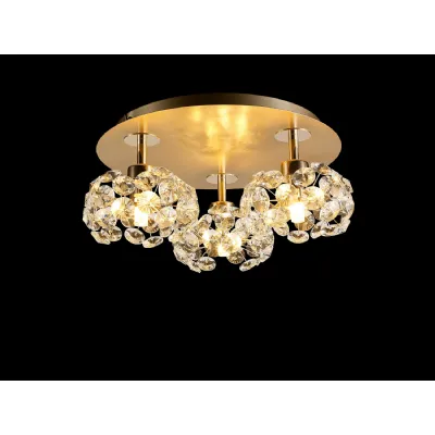 Camden Round 3 Light G9 35cm Flush Light With French Gold And Crystal Shade