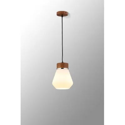 Bordon 1 Light Pendant E27, With Kite Opal Glass Walnut Opal Matt Black Black Fabric