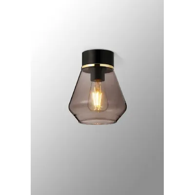 Bordon 1 Light Ceiling E27, With Kite Smoke Glass Shade Matt Black Smoke