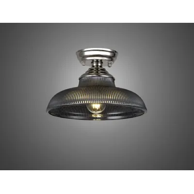 Billericay 1 Light Flush Ceiling E27 With Round 30cm Glass Shade Polished Nickel Smoked
