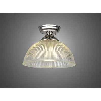 Billericay 1 Light Flush Ceiling E27 With Dome 30cm Glass Shade Polished Nickel Clear
