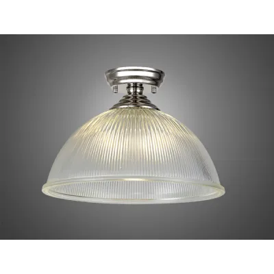 Billericay 1 Light Flush Ceiling E27 With Dome 38cm Glass Shade Polished Nickel Clear