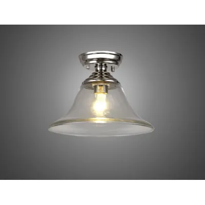 Billericay 1 Light Flush Ceiling E27 With Smooth Bell 30cm Glass Shade Polished Nickel Clear