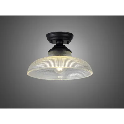 Billericay 1 Light Flush Ceiling E27 With Round 30cm Glass Shade Matt Black Clear