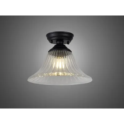 Billericay 1 Light Flush Ceiling E27 With Bell 30cm Glass Shade Matt Black Clear