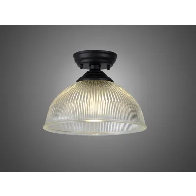 Billericay 1 Light Flush Ceiling E27 With Dome 30cm Glass Shade Matt Black Clear