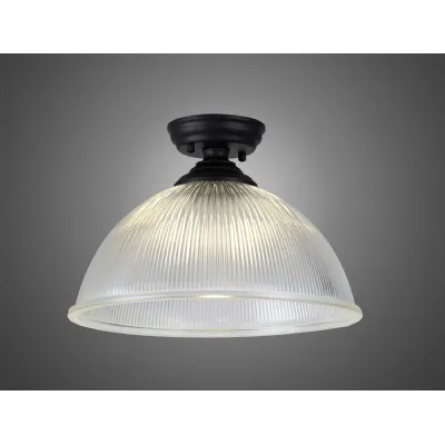 Billericay 1 Light Flush Ceiling E27 With Dome 38cm Glass Shade Matt Black Clear