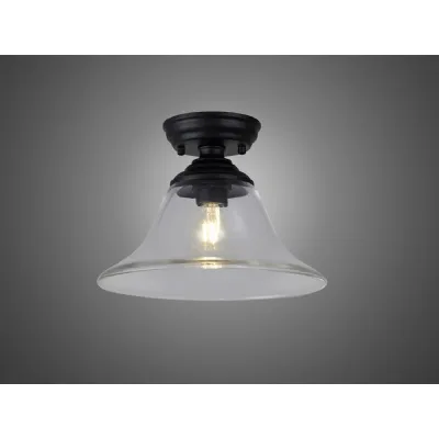 Billericay 1 Light Flush Ceiling E27 With Smooth Bell 30cm Glass Shade Matt Black Clear